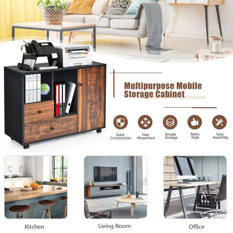 Hivvago Mobile Filing Cabinet 2 Drawers with Open Shelves for Home and Office