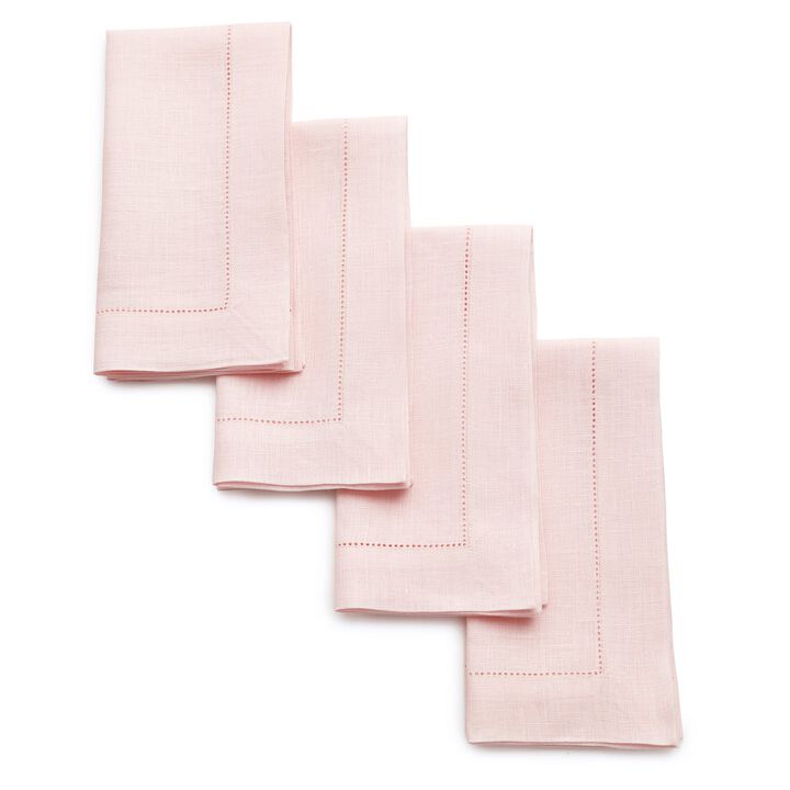 Solino Home 100% Pure Linen Dinner Napkins 20 x 20 Inch Set of 4 | Classic Hemstitch