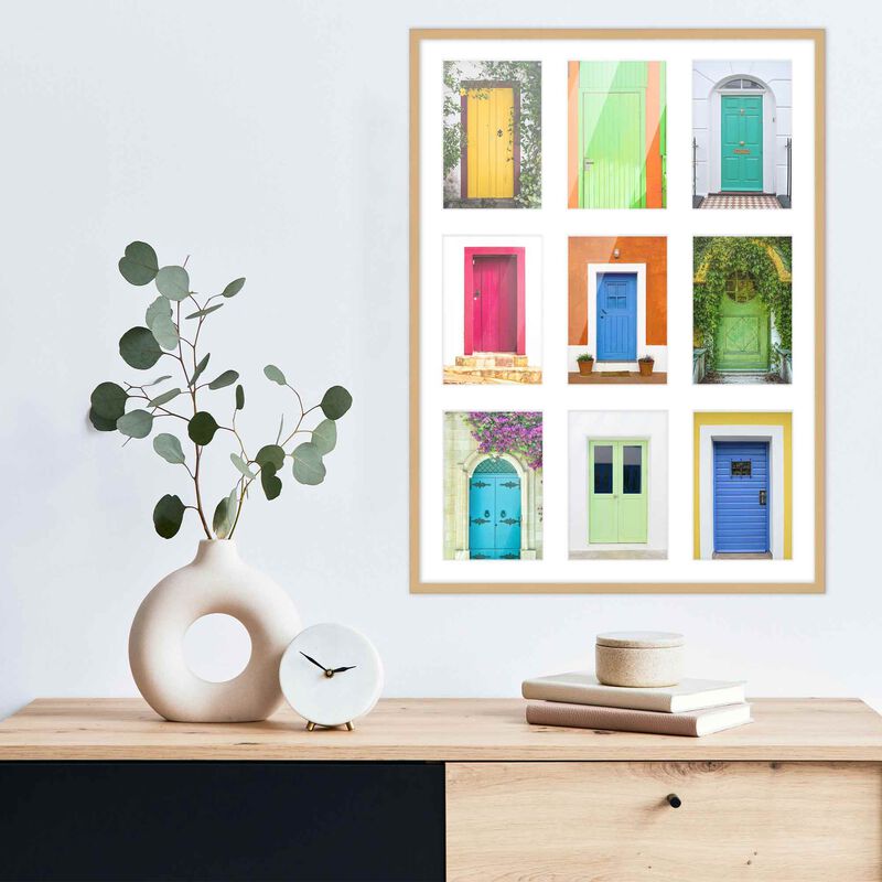 14.5x20.5 Wood Collage Frame with White Mat For 9 4x6 Pictures