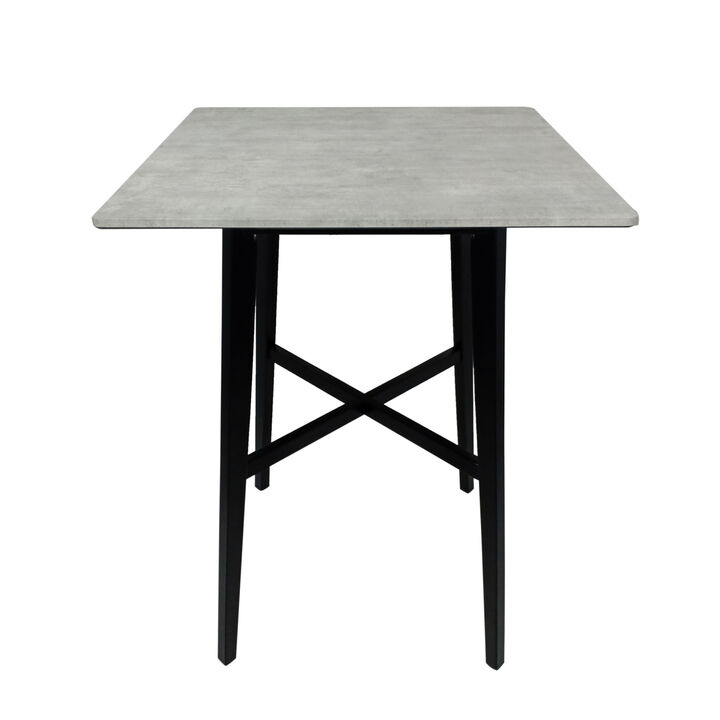 Ashi Bar Height Dining Table, 31 Inch, White Laminate, Black Wood Frame - Benzara