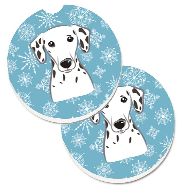 Caroline's Treasures Snowflake Dalmatian Set of 2 Cup Holder Car Coasters BB1644CARC, 2.56, Multicolor