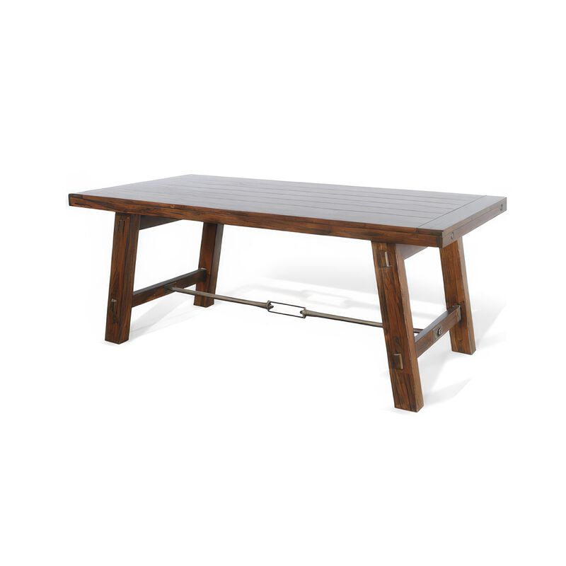 Reggie Dining Table, Turnbuckle Stretcher, Brown Mahogany, 74 Inch - Benzara