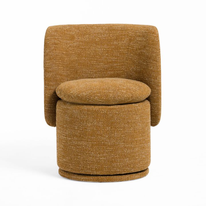 Reno Nori 26 Inch Swivel Dining Chair, Yellow Polyester, Solid Poplar Wood - Benzara