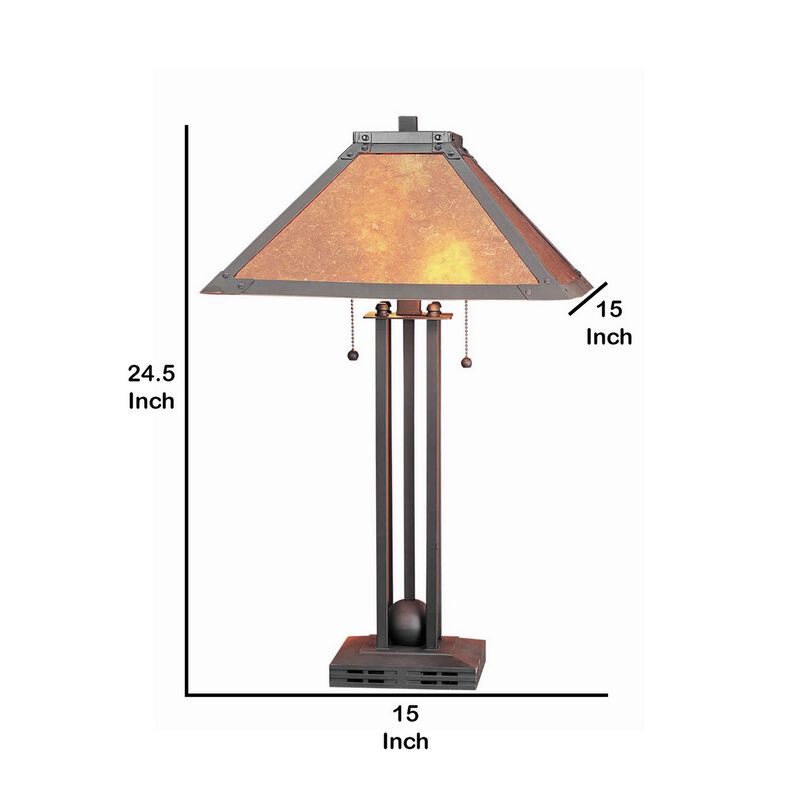 25 Inch Modern Ball Inlay Metal Body Table Lamp, Mica Shade, Bronze-Benzara