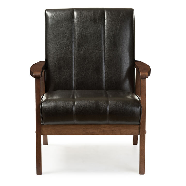 Baxton Studio Nikko Mid century Modern Scandinavian Black Faux Leather Wooden Lounge Chair