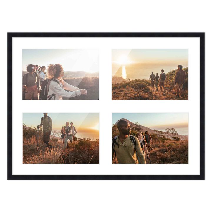 12x16 Wood Collage Frame with White Mat For 4 5x7 Pictures