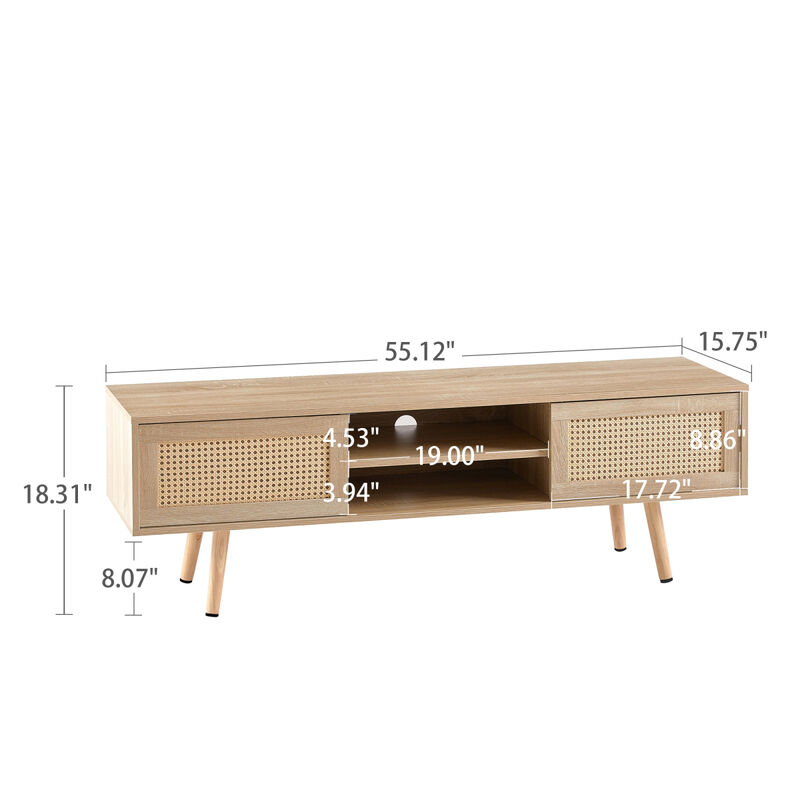 Natural Rattan TV Cabinet with Sliding Doors