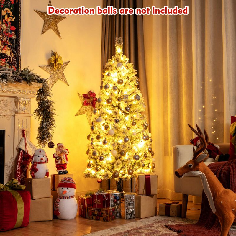 Pre-Lit Hinged Snow Flocked Christmas Tree with Remote Control