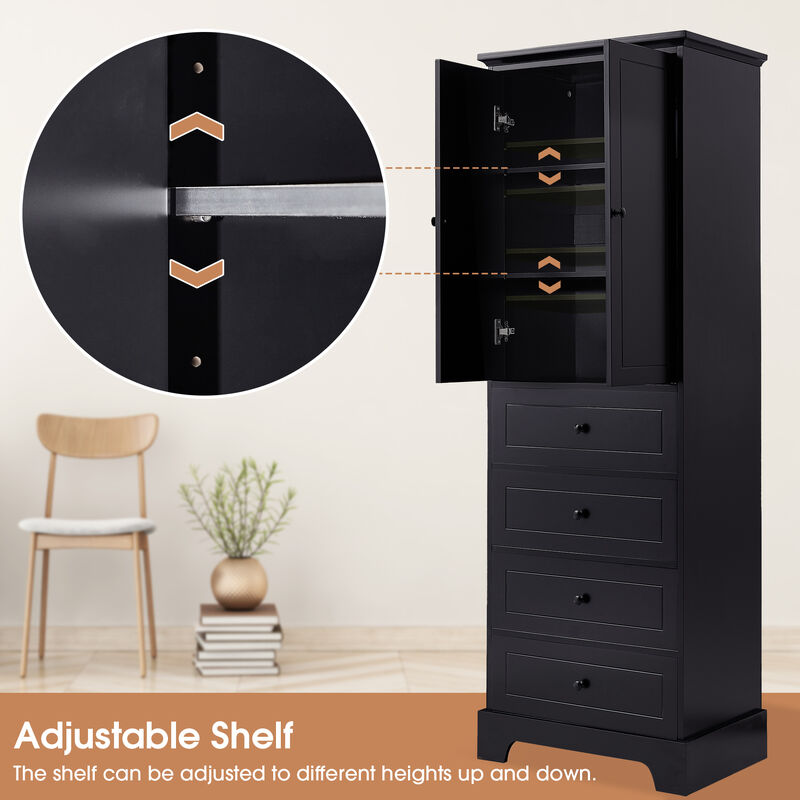 Merax Modern Bathroom Storage Cabinet with 2 Doors and 4 Drawers