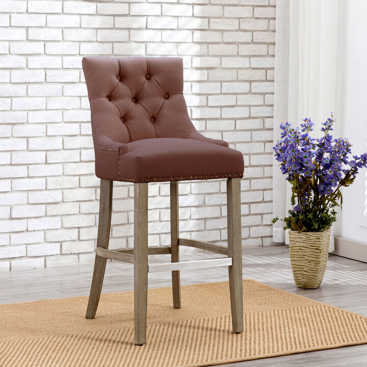 WestinTrends 29" Linen Fabric Tufted Upholstered Bar Stool, Antique Grey