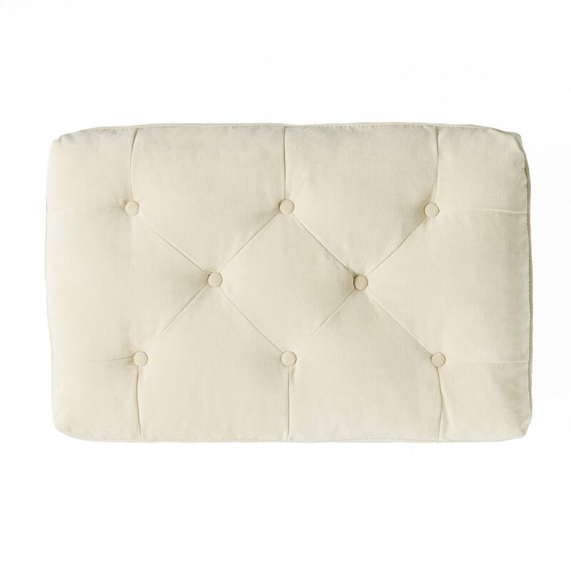 Ottoman, Pillow Top Cushion, 29x18 Rectangular Tufted Ivory Fabric - Benzara