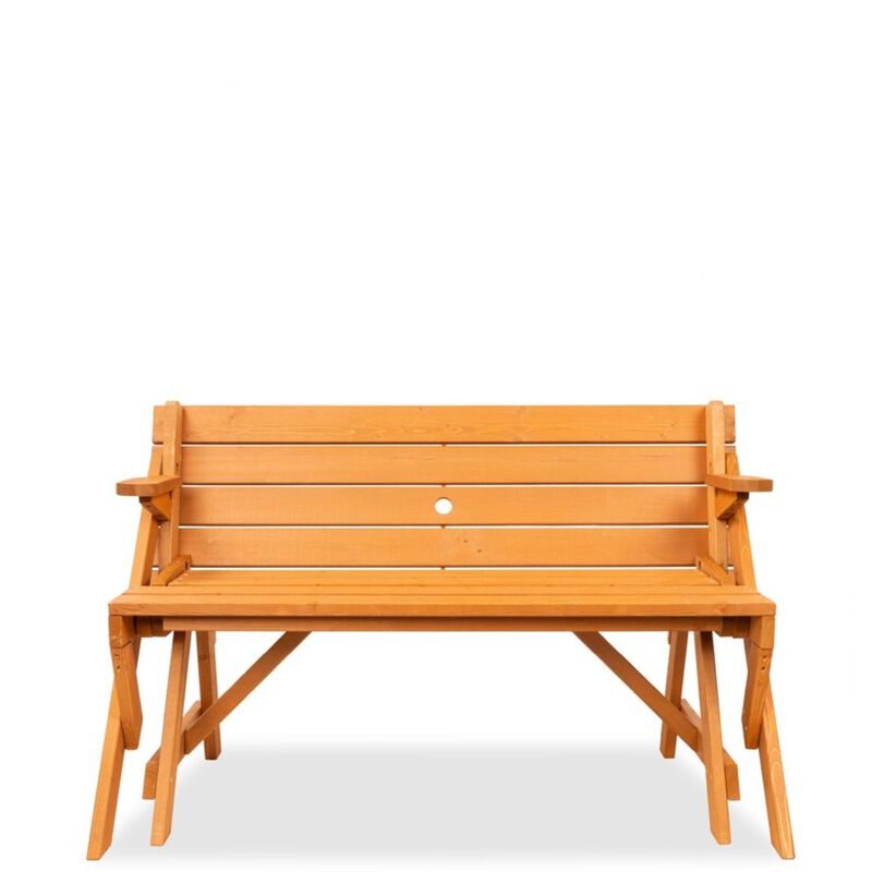 Hivvago Outdoor Interchangeable 2 in 1 Multi-Use Wooden Picnic Table Garden Bench Umbrella Hole