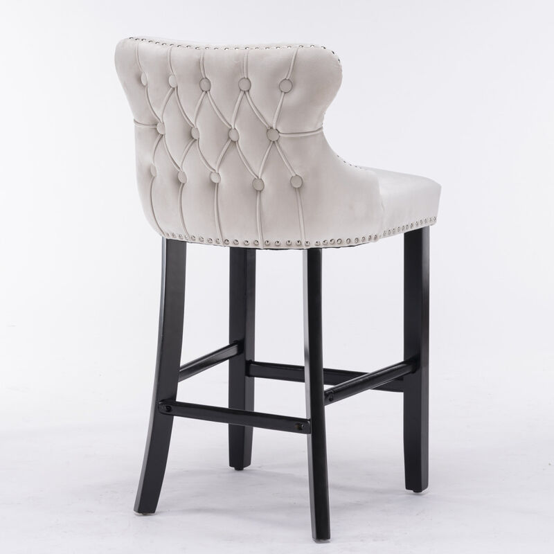 Velvet Wingback Bar Stools with Button Tufted Decoration, Set of 2