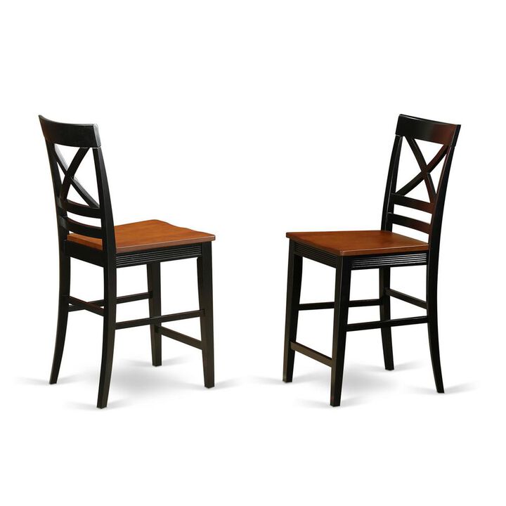 East West Furniture Quincy  Counter  Height  Stools  With  X-Back  in  Black  &  Cherry  Finish,  Set  of  2