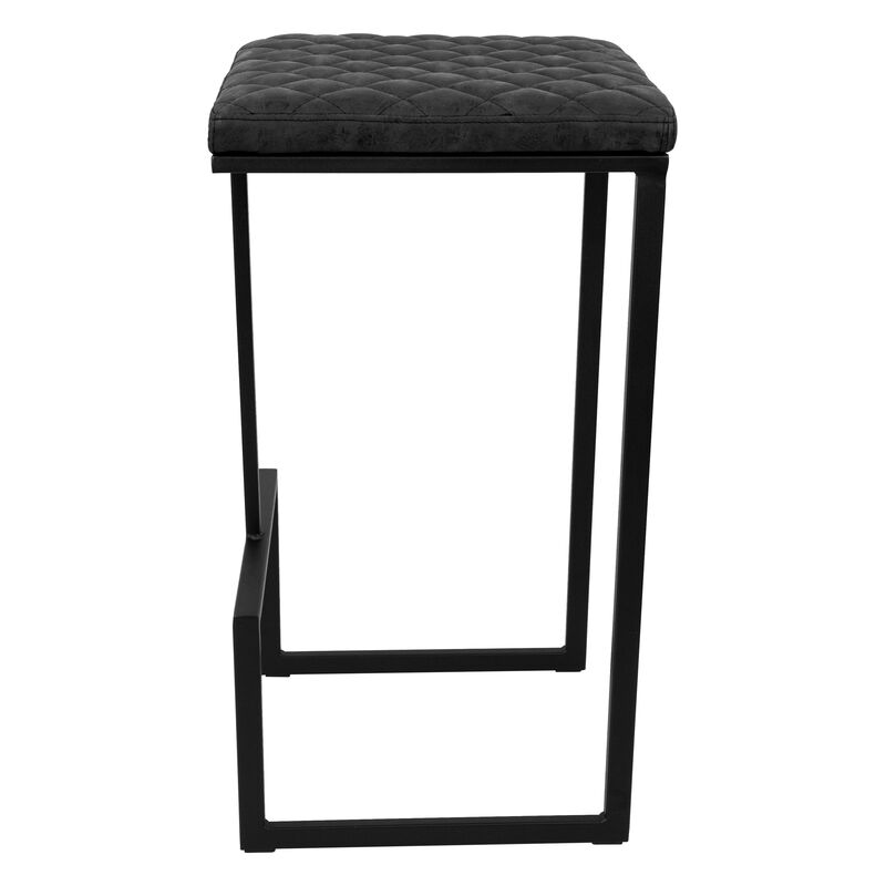 LeisureMod Bar Stool Upholstered in Leather with Diamond-Shaped Stitch Design and Powder-Coated Metal Sled Base for Modern Home, Kitchen, Bars Quincy Collection