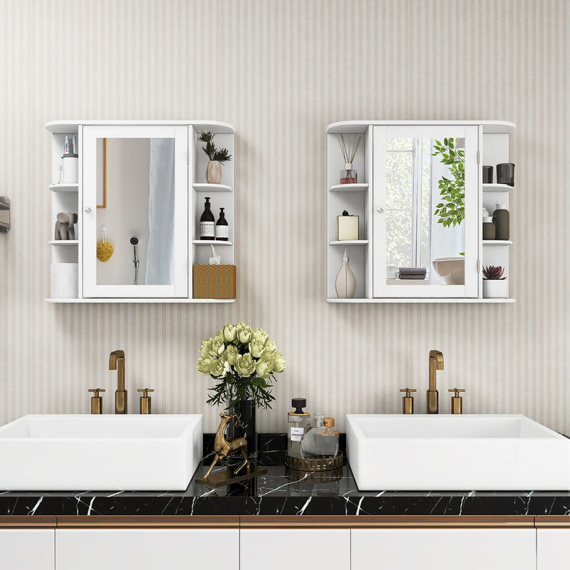 Costway Multipurpose Mount Wall Surface Bathroom Storage Cabinet Mirror Gray