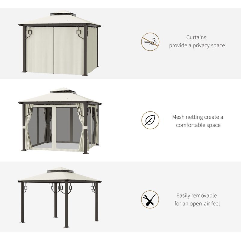 Cream White Garden Pavilion: 10'x10' Aluminum Gazebo with Curtains