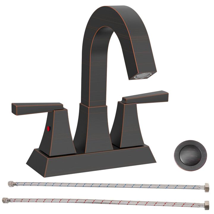 Brushed Nickel Bathroom Sink Faucet, 2-Handle Centerset for Modern Vanity & Durable Design