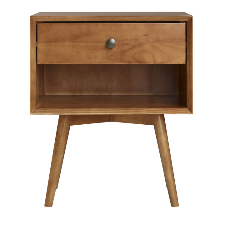 Streamdale Mid-Century Modern Single-Drawer Solid Wood Nightstand - Caramel