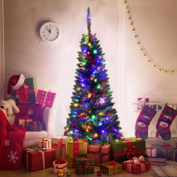 Hivvago 4.5/6.5/7.5 Feet Prelit Pencil Christmas Tree with 250 LED Lights