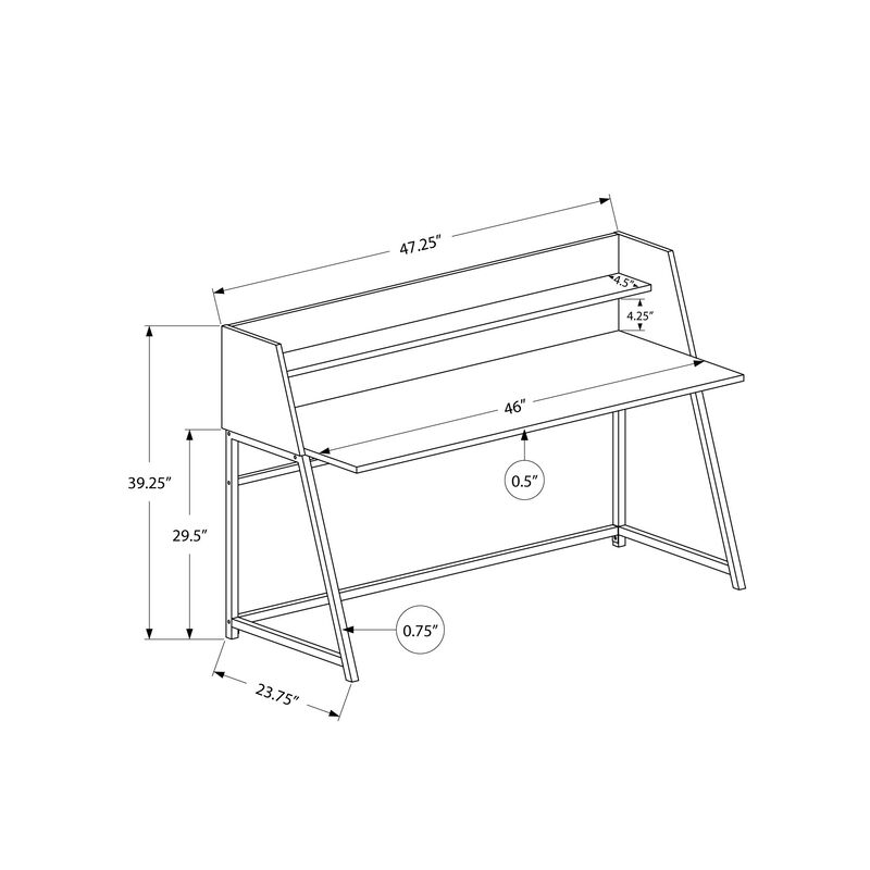 Monarch Specialties I 7548 Computer Desk, Home Office, Laptop, Storage Shelves, 48"L, Work, Metal, Laminate, Brown, Black, Contemporary, Modern
