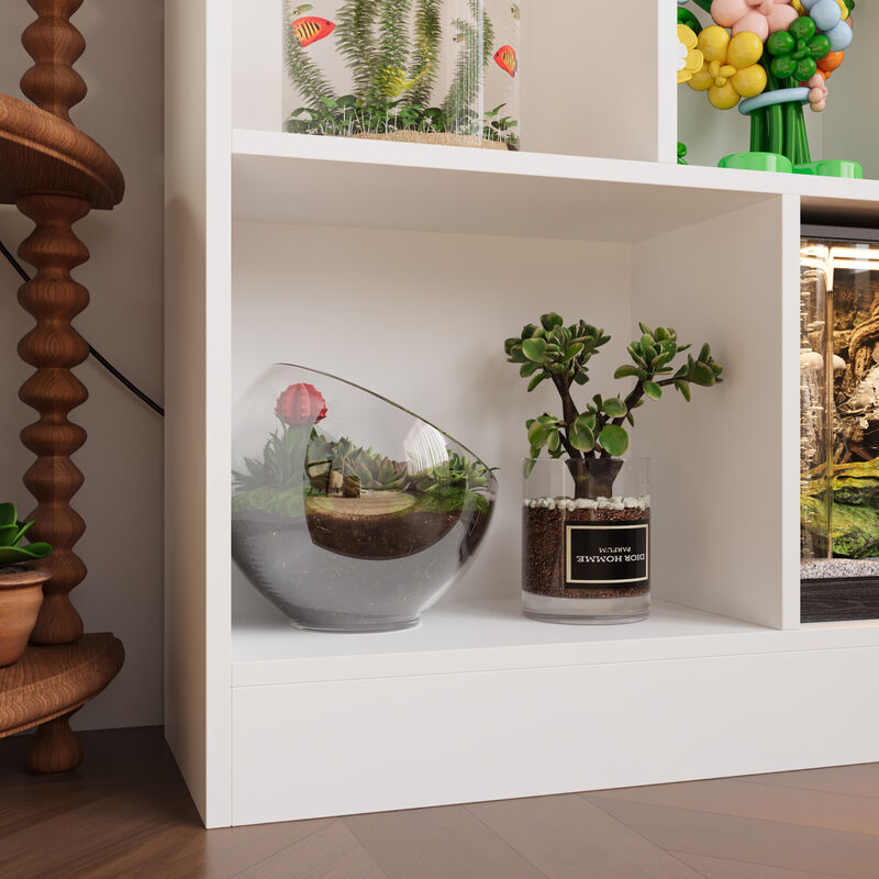 47.2 in. W x 40.9 in. H White Wooden 10-Shelf Freestanding Standard Bookcase Display Bookshelf With Cubes