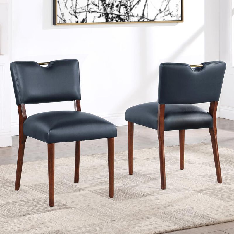 Comfort Pointe Bonito Midnight Blue Faux Leather 5-Piece Dining Set in Walnut Finish
