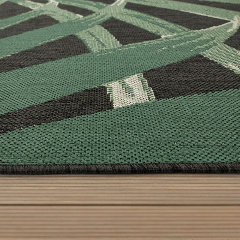 Flatweave Outdoor Rug with Tropical Palm Tree & Jungle Design