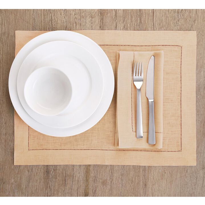 Solino Home 100% Pure Linen Placemats Set of 6 - 14 x 19 Inch | Classic Hemstitch