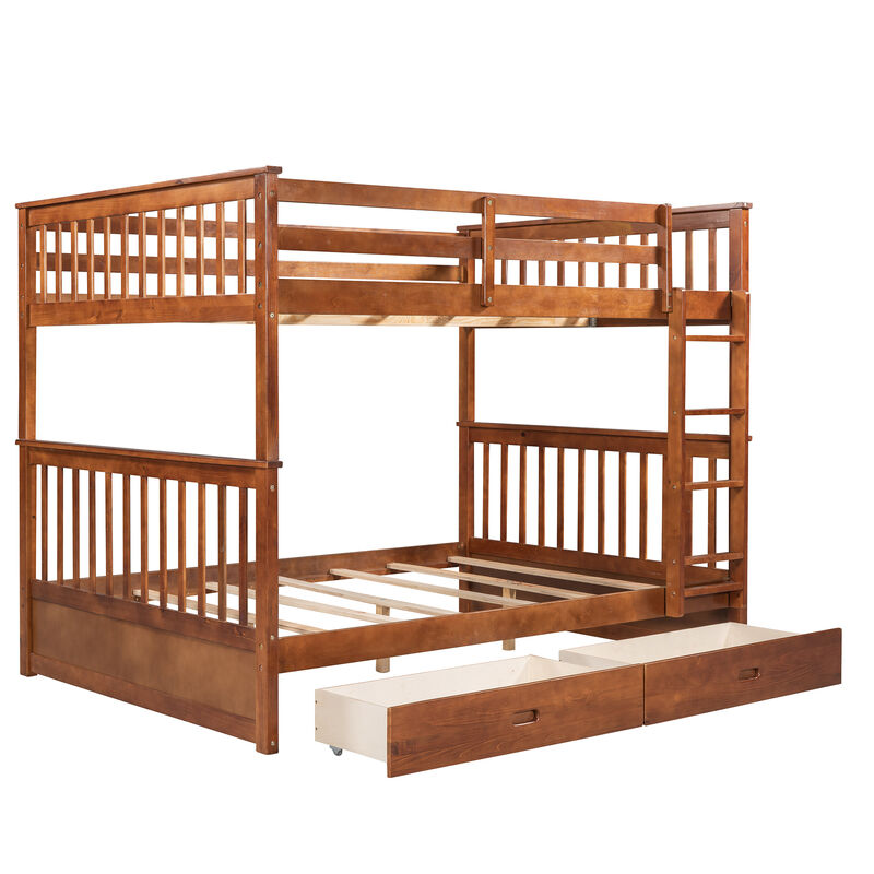 Full-Over-Full Bunk Bed With Ladders And Two Storage Drawers