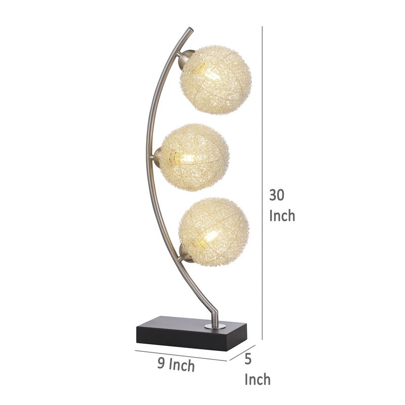 Udia Table Lamp with Woven Silver Metal Mesh Spherical Shades, Black - Benzara