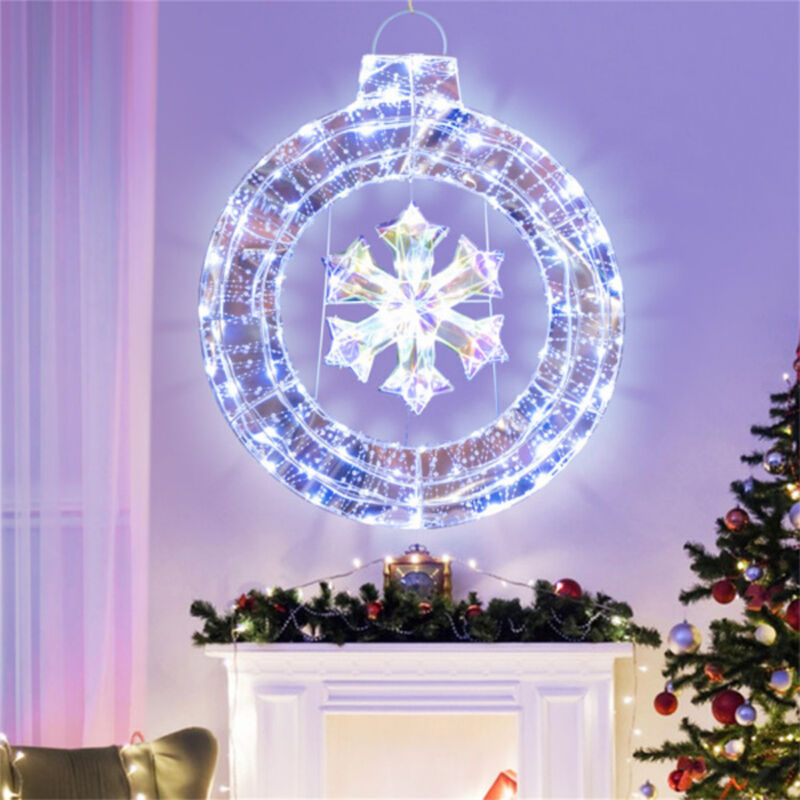 Snowflake Wreath with LED Lights for Christmas Front Door Decoration