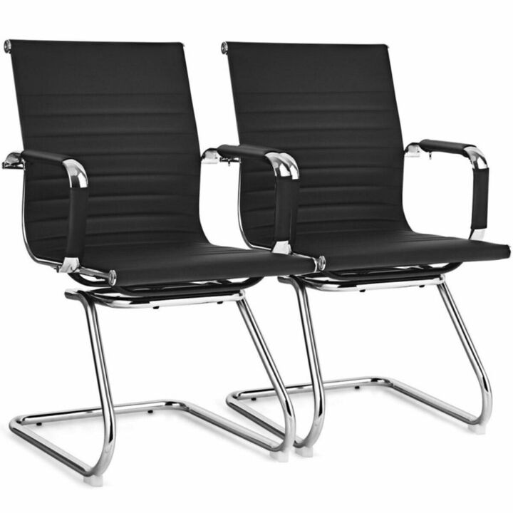 Hivvago Set of 2 Heavy Duty Conference Chair with PU Leather-Black