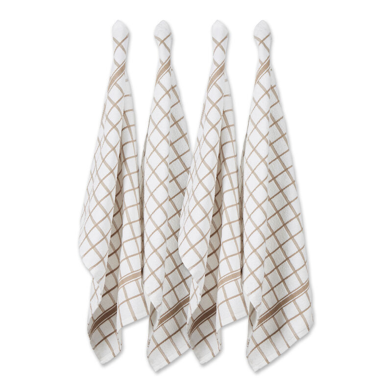 Set of 4 Stone Brown and White Windowpane Terry Dish Towel  26"