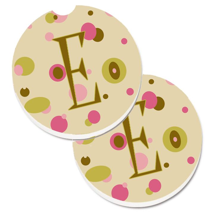 Caroline's Treasures Letter E Initial Monogram - Tan Dots Set of 2 Cup Holder Car Coasters CJ1004-ECARC, 2.56, Multicolor
