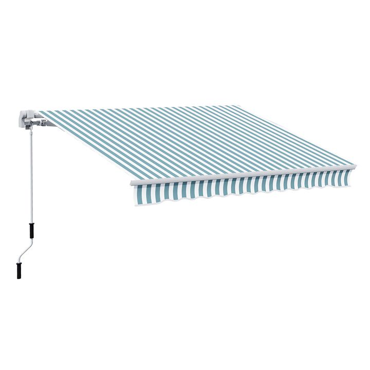 Green and White Shade: 12'x10' Adjustable Manual Retractable Awning Green and White Shade: 12'x10' Adjustable Manual Retractable Awning