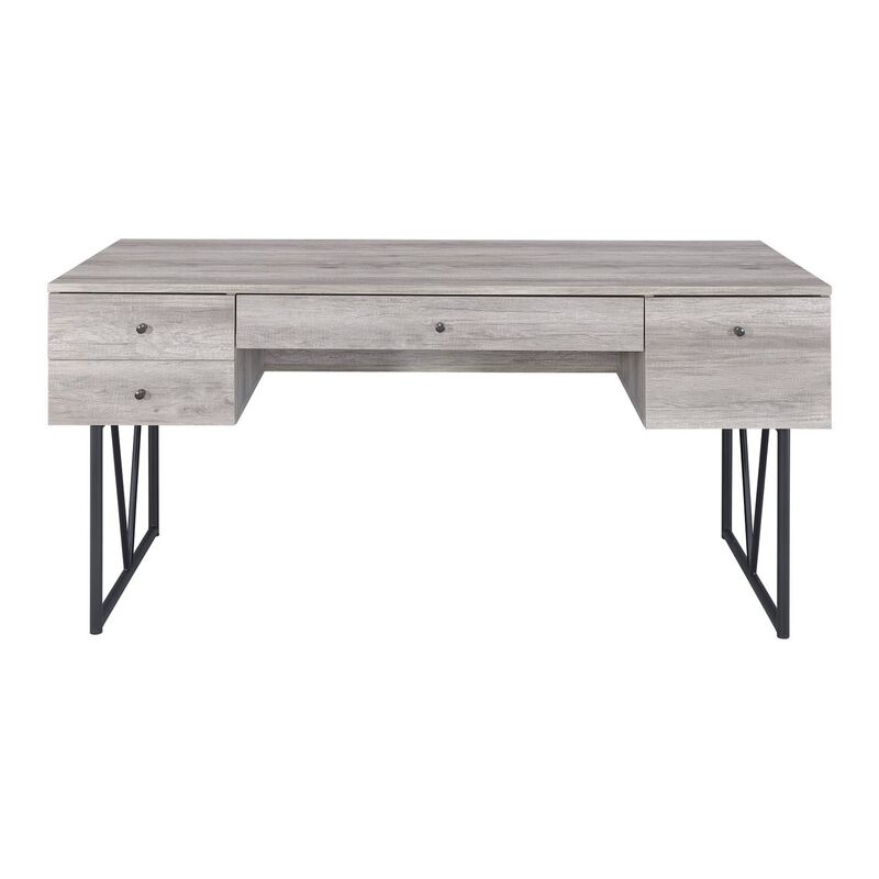 Chic Atelier Writing Desk 4 Drawer, Driftwood Gray-Benzara