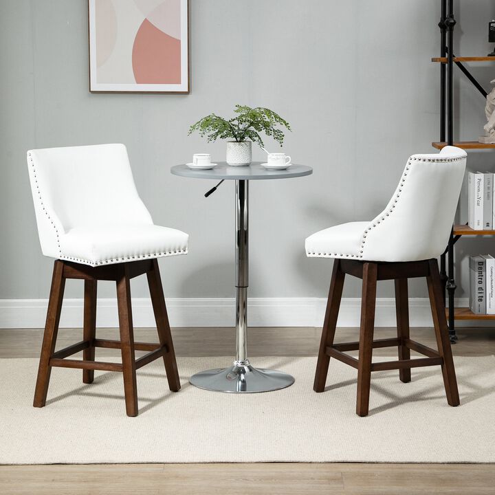 White Kitchen Seating: Bar Stools with Backs, Nailhead Trim, Wood Legs