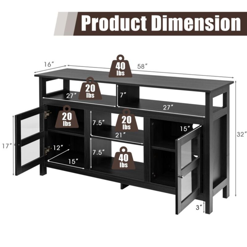 Hivvago 58 Inch TV Stand Console Center with 2 Cabinets and Open Shelf