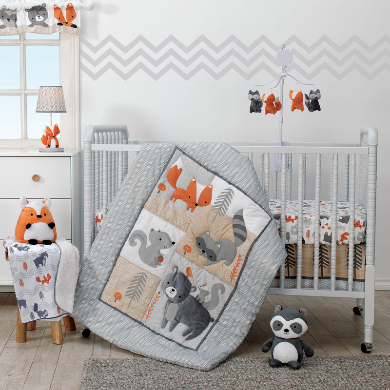Bedtime Originals Acorn Gray/White/Orange Fox Nursery Lamp with Shade & Bulb
