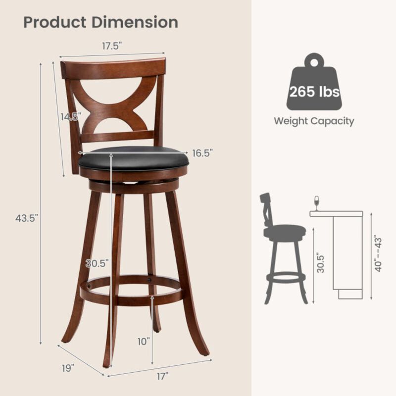 Hivvago Swivel Bar Stools Set of 2 with Soft Cushion and Elegant Hollow Backrest