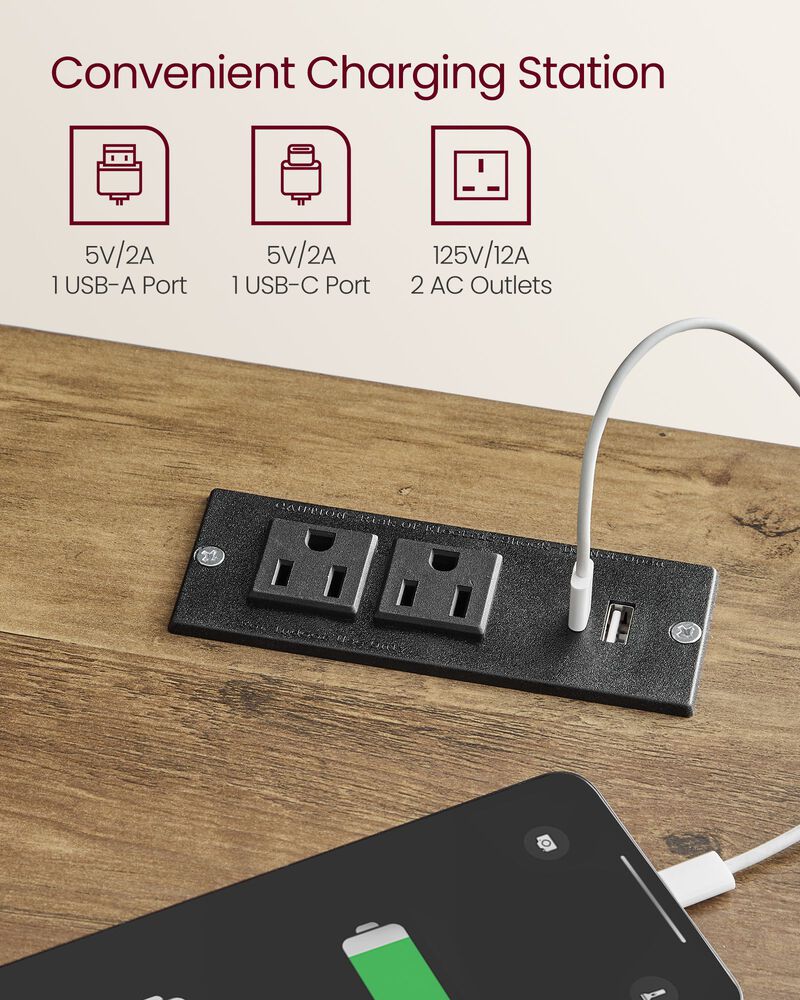 Nightstand with Charging Station and Open Compartment for Convenient Storage