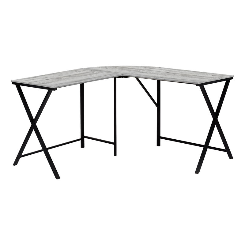 Monarch Specialties I 7196 Computer Desk, Home Office, Corner, 55"L, L Shape, Work, Laptop, Metal, Laminate, Grey, Black, Contemporary, Modern