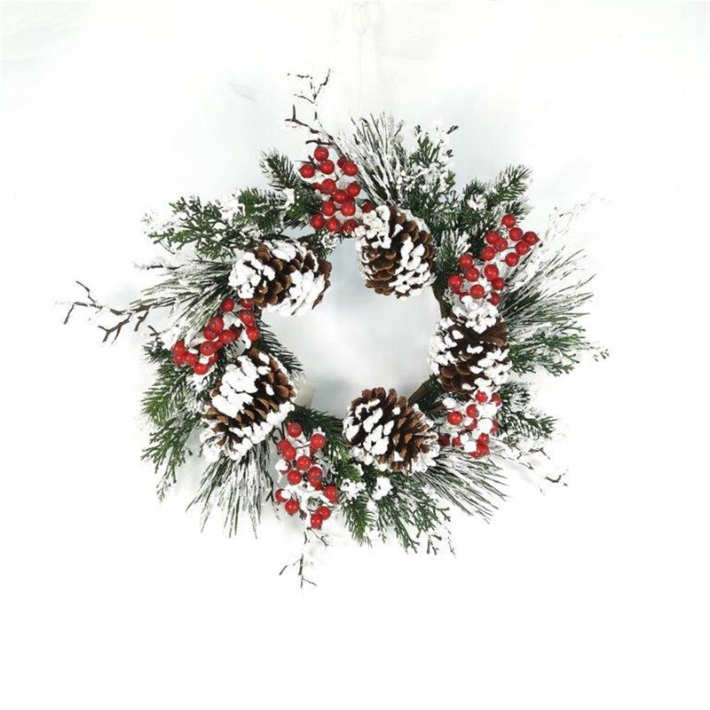 Snow Mixed Pine and Berry Wreath for Winter and Holiday Home Décor