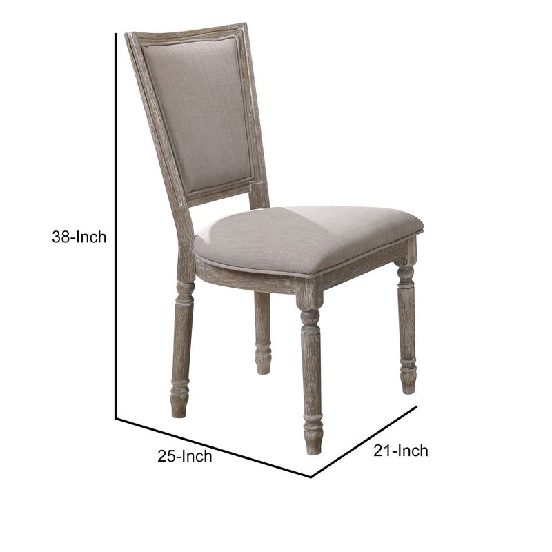 Wooden Chair with Fabric Upholstered Seating, Set of 2, Gray and Brown - Benzara
