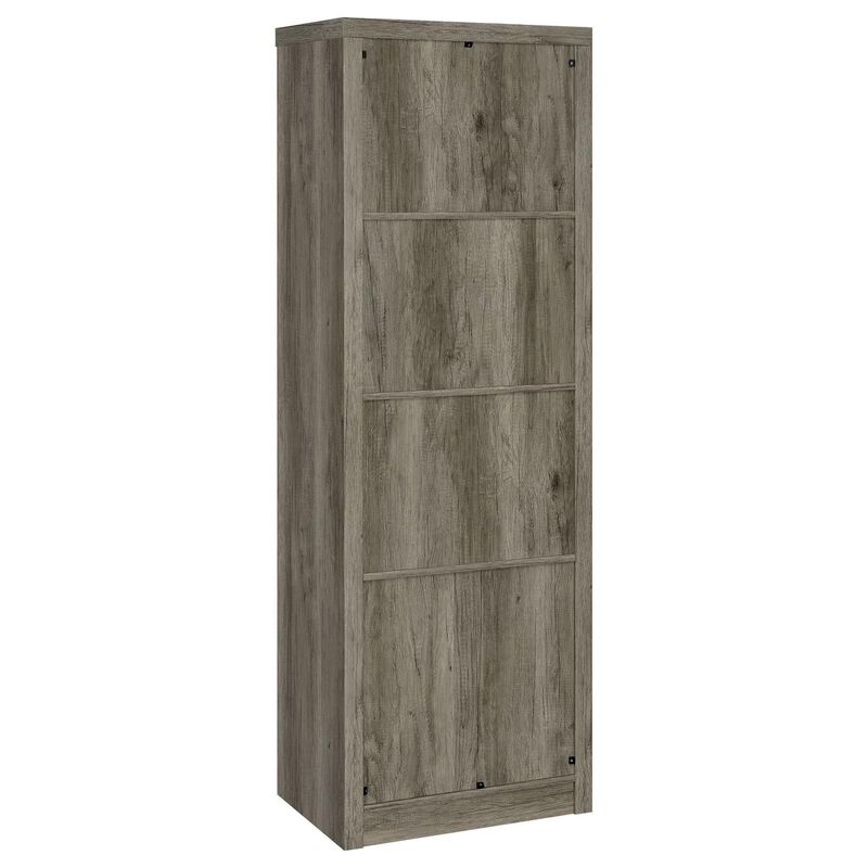 Sac 71 Inch Media Pier Tower with 3 Shelves and Single Cabinet, Gray Wood - Benzara