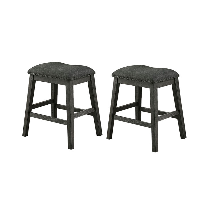 Linen-Fabric Padded Counter Stool, Dark Grey(Set Of 2)