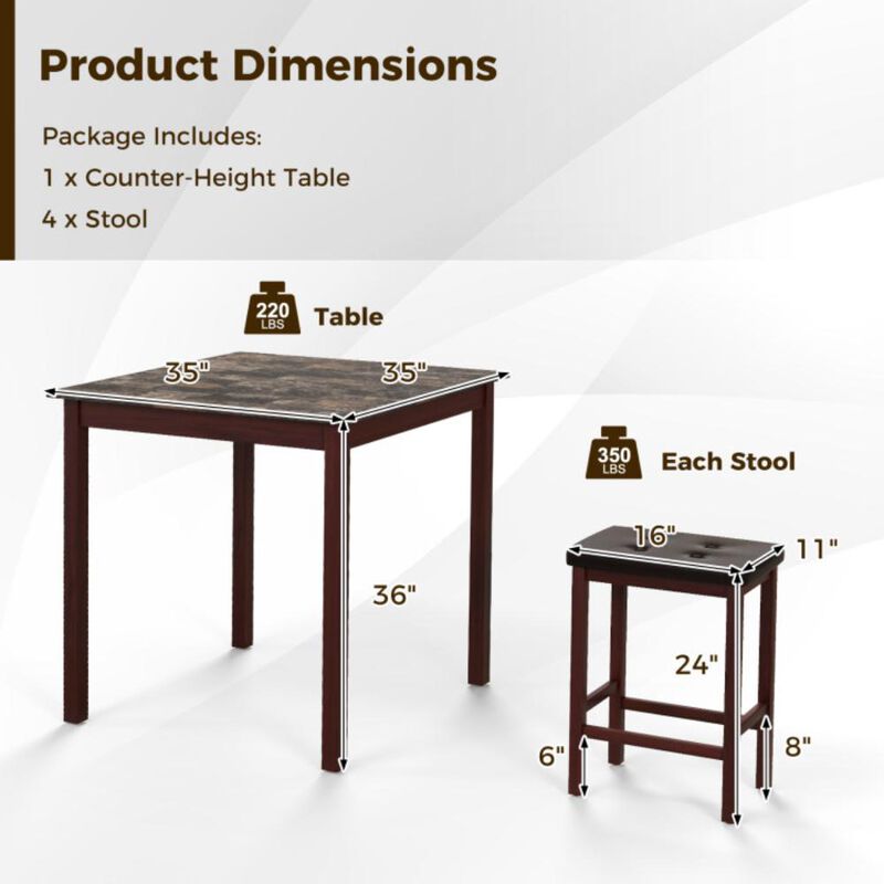 Hivvago 5-Piece Bar Table Set Counter-Height Dining Table and 4 Bar Stools