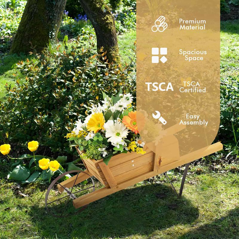 Wooden Wagon Planter with 9 Magnetic Accessories for Garden Yard