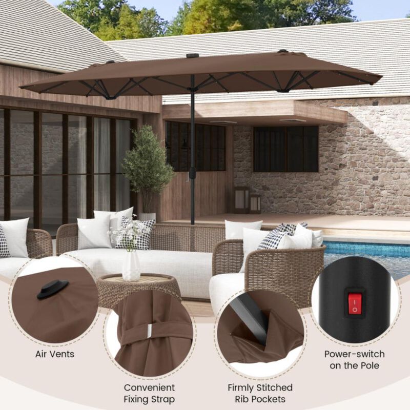 Hivvago 13FT Double-sided Patio Umbrella with Solar Lights for Garden Pool Backyard